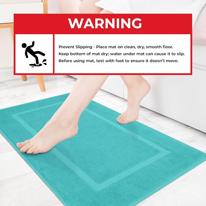 Cotton Paradise 100% Cotton Turkish Bathmat Set, Soft Absorbent Quick Dry, 2 Piece 20x34 Bathmat Floor Set, Turquoise