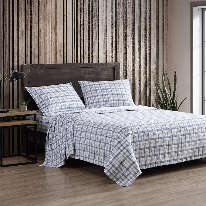 Eddie Bauer - Flannel Sheets Queen Size, Anti-Pilling & Wrinkle Resistant Cotton, Touchably Soft for All-Season Comfort - Bed Sheets with Matching Pillowcases & Fitted Sheet (Beacon Hill Ivory)