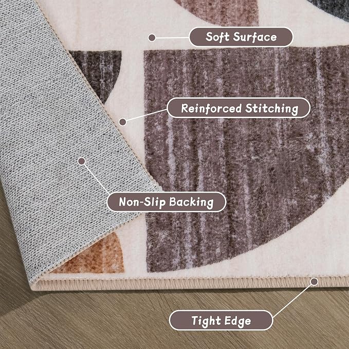 MUJOO 3x5 Rug Washable,Boho Area Rugs for Bedroom Entryway Living Room Bedside,Small Throw Floor Carpet Non Slip Soft Indoor Modern Abstract Brown