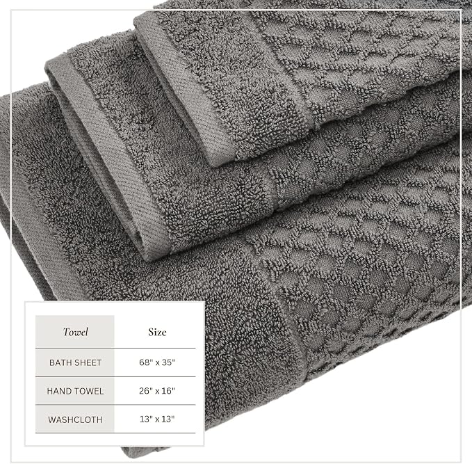 Great Bay Home Bath Towels - 100% Cotton 6 Piece Bath Sheet Set - Diamond Waffle Weave - Absorbent, Durable, Quick-Dry Towels for Bathroom (Dark Grey)