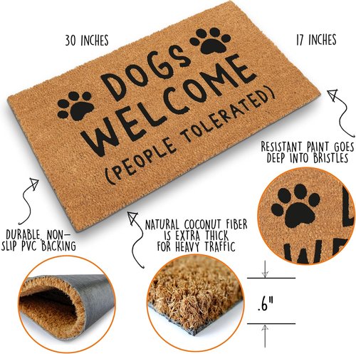MAINEVENT Funny Dog Doormat - "Dogs Welcome, People Tolerated" | 30x17 Inch Coir Mat
