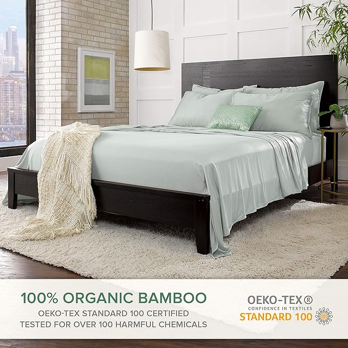 Pure Bamboo Short Queen Sheets for RV Camper (60"x75") - Genuine 100% Organic Viscose Derived from Bamboo Bed Sheet Set, Soft & Cooling, 2 Year Quality Promise (Short Queen, Sea Glass)