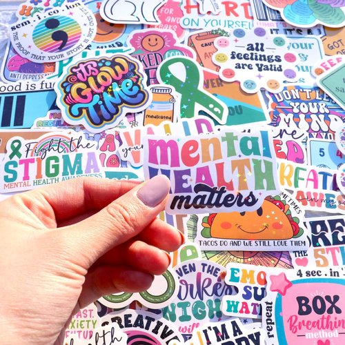 Puraesla 150 PCS Mental Health Matters Stickers Pack - Positive Quote Decals for Journals, Laptops & Decor