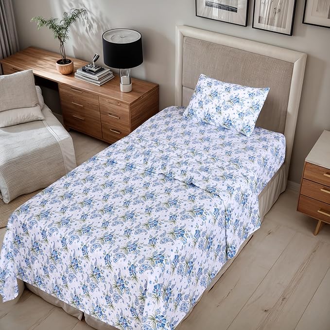 RUVANTI 100% Cotton Split King Sheets Sets for Adjustable Bed, 5 PCs, Soft & Breathable Percale Weave Bedding, Deep Pocket 16", Hotel Standard, Crisp Cool Feel & Durable, Floral Sheet, Paislyona