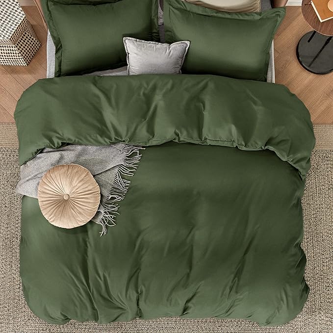 Bedsure Duvet Cover Full Size - Soft Double Brushed Bedding Set for Kids & Adults, Zipper Closure, 3 Pieces, Includes 1 Duvet Cover (80"x90") & 2 Pillow Shams, NO Comforter, Olive Green