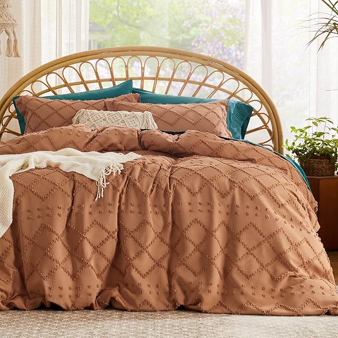 Bedsure Boho Cal King Duvet Cover - Burnt Orange Breathable & Soft Boho Bedding, Machine Washable Comforter Cover for All Seasons, Includes 1 Duvet Cover 104"x98" with 2 Pillow Shams & Zipper Closure