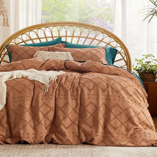 Bedsure Boho Cal King Duvet Cover - Burnt Orange Breathable & Soft Boho Bedding, Machine Washable Comforter Cover for All Seasons, Includes 1 Duvet Cover 104"x98" with 2 Pillow Shams & Zipper Closure
