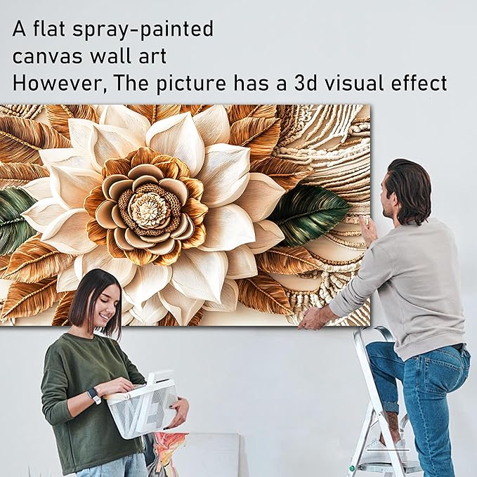 Tarfupth Boho Flower Canvas Wall Art for Living Room White and Brown Large Canvas Prints Botanical Pictures for Bedroom Office Home Decor 29"x58"