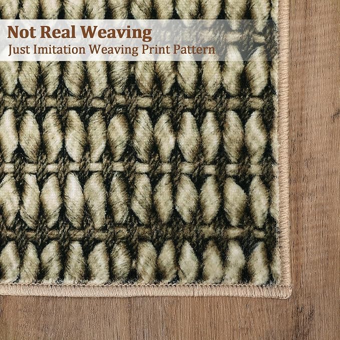 Area Rug 8x10 Washable Modern Braided Large Rug for Living Room Low Pile Soft Bedroom Modern Carpet Non Slip Thin Foldable Woven Print Carpet Mat for Nursery Dining Room, Taupe