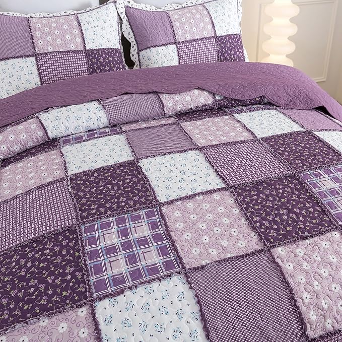 HoneiLife Quilt Set King Size - Lightweight Bedspreads 106x96, Tufted Quilts 3-Piece, Patchwork Coverlet Rustic Bedding Sets All Season Quilts
