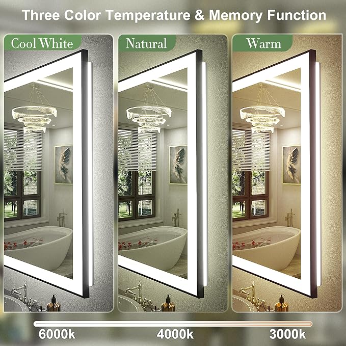 40x30 Led Bathroom Mirror, Dimmable Framed Vanity Mirror with Lights, Backlit and Front Lighted Mirror for Wall, Anti-Fog(Horizontal/Vertical)
