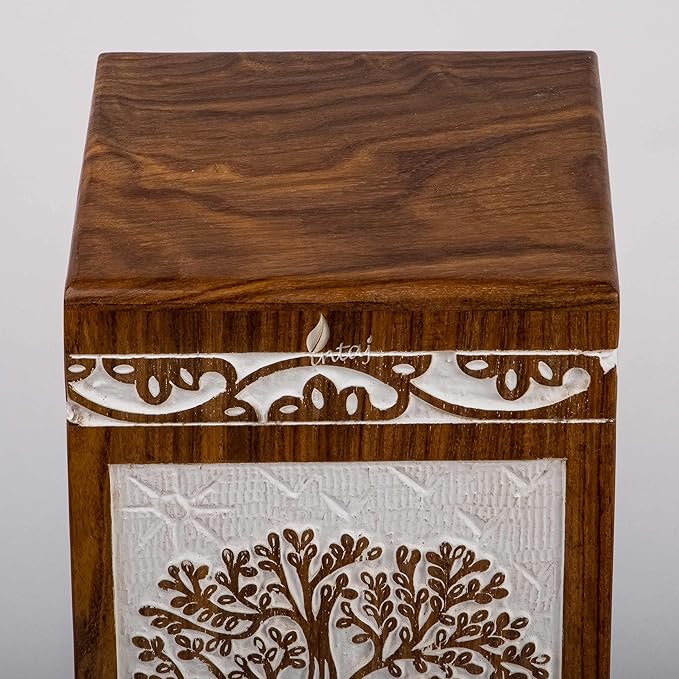 INTAJ Wooden Keepsake Cremation Urn for Human & Pet Ashes - Mini Tree of Life Urn Box & Casket - Holds 20 Cubic Inch