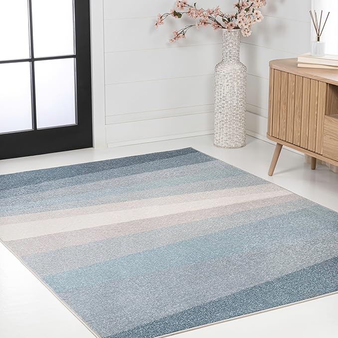 JONATHAN Y Prism Geometric Striped Indoor Area Rug 4x6, Blue/Cream/Gray, Modern, Coastal, Easy-Cleaning for Living Room, Bedroom, Kitchen, Pet Friendly, Non-Shedding (DZC101D-4)