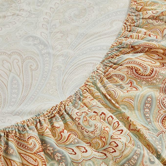 Brandream Paisley Bedding Gold Classy Regal Themed Boho Bed Sheet Set Luxury Bedding Collections 800 Thread Count 100% Egyptian Cotton Deep Pocket, 4 Piece-Queen Size
