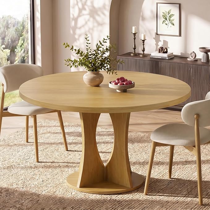 Einhomn 47.2-inch Round Dining Table, Kitchen Table for 4-6, Farmhouse Circle Dining Room Table, Space Saving Wood Kitchen & Dining Room Furniture, Oak