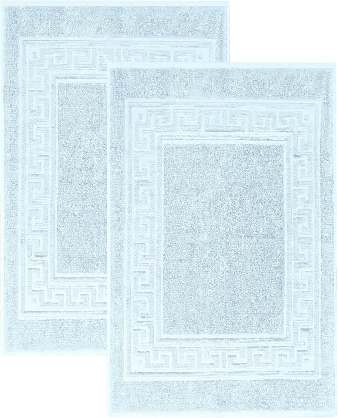 Superior Heavyweight Cotton Bath Mats, Bath Rugs For Bathroom Accessories, Washable Rug For Shower, Toilet, Modern Decor, No Backing, Luxury Hotel And Spa Quality, Set of 2, 22" x 35", Light Blue
