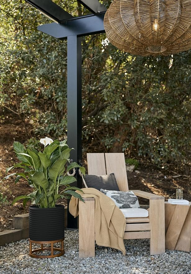 Veradek Mod Series Raised 13" Short Planter for Patio & Backyard | Durable Plastic-Stone Material w/Wooden Stand | Modern Décor for Plants & Flowers