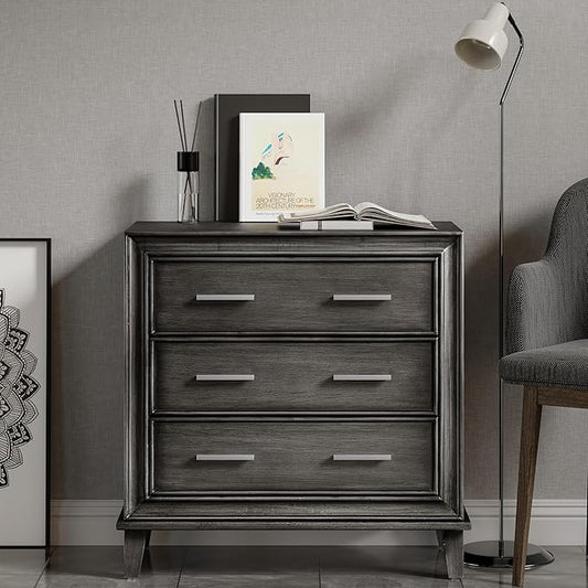 COZAYH Modern 3 Drawer Nightstand, Wood Dresser with Metal Handles, Vintage Accent Bedside Table Storage Chest, Mid-Century Cabinet, Sturdy Bedroom Organizer, Dark Finish, Fully Assembled, Black
