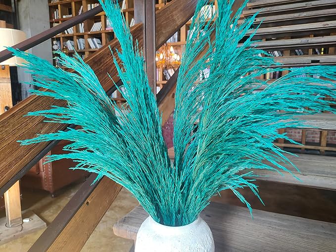 Pampas Grass Decor Tall,Long Pampas, Large Pompas Floral, Elegant Feather Flowers for Wedding Decorations, Living Room Decor (Natural Teal, 6pcs 43.3"(110cm))