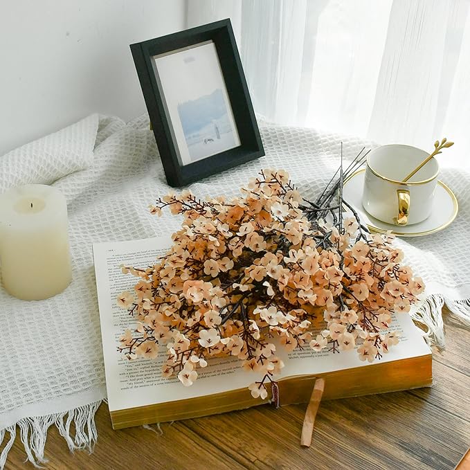 Mandy's Champagne Artificial Baby’s Breath European Flowers 6 Bundles Silk Gypsophila with Bendable Stems for Fall Thanksgiving & Christmas Centerpiece Wedding Decor and Table Arrangements