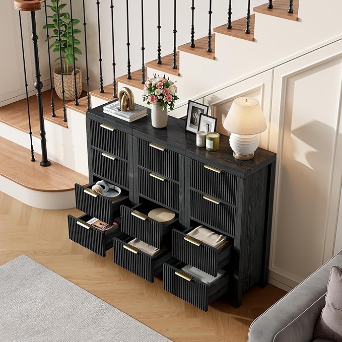 Modern Solid Wood Chest of Drawers, Multifunctional Large-Capacity Storage Drawer Cabinet, Dresser Organizer with Metal Handle, for Hallway, Entryway, Black X3