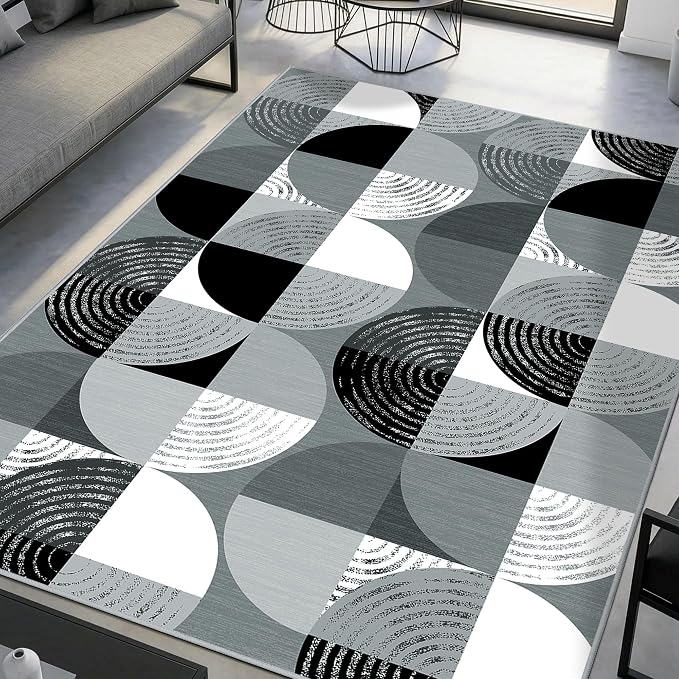 Merelax 5x8 Area Rug for Bedroom Livingroom - Washable Non-Slip Large Area Rug, Indoor Floor Carpet Low Pile Soft Rug for Dining Room, Mudroom, Modern Aesthetic Abstract Geometric Decor, Black/Grey