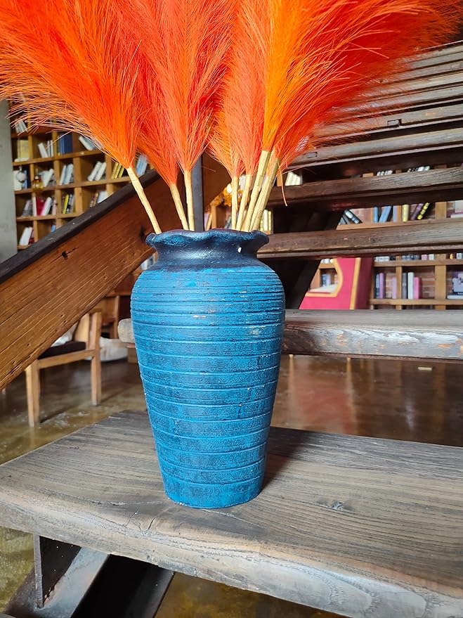 Premium Faux Pampas Grass Decor Tall & Fluffy, No Assembly Needed Long Pampas, Luxury Large Floral, Elegant Feather Flowers for Wedding Decor(Faux Orange, 8pcs 43.3"(110cm))