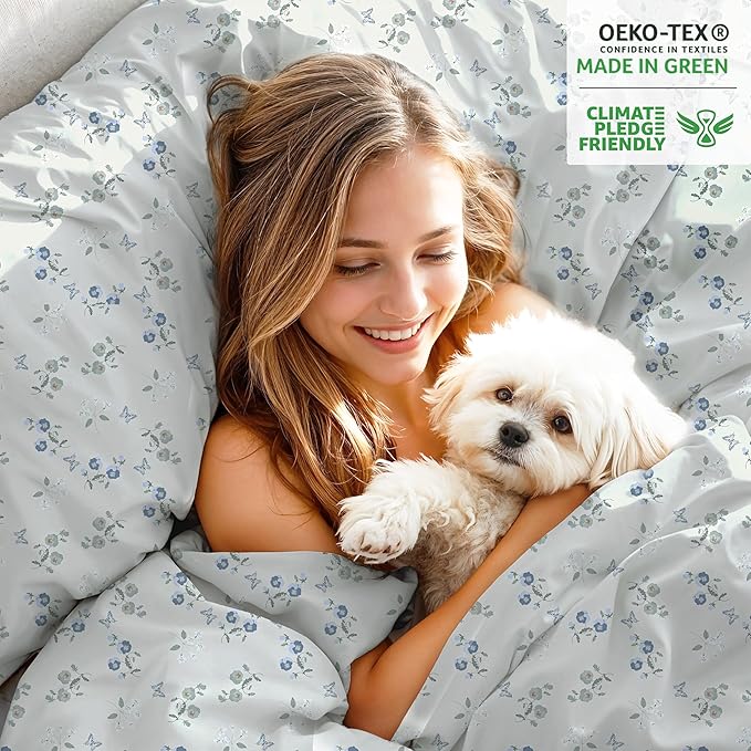 RUVANTI 100% Organic Cotton Sheets California King, Percale Weave, GOTS Certified, 4-Piece Set, Deep Pocket 13", Crisp & Breathable, Soft Durable Bedding, Sábanas Algodón Orgánico – Butter Flight