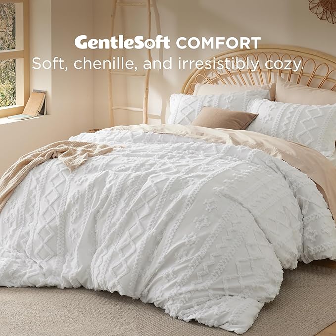 Bedsure Boho Duvet Cover Cal King Size, Soft & Comfortable Elegant Design Boho Bedding for Decoration, Machine Washable Comforter Cover for All Seasons,Includes 1 Duvet Cover & 2 Pillow Shams,White