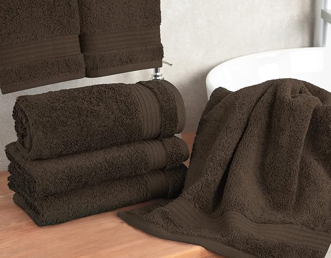 Cotton Paradise 100% Cotton Turkish Towel Set, Soft Absorbent Quick Dry, 4 Piece Hand Towel Set, Chocolate Brown