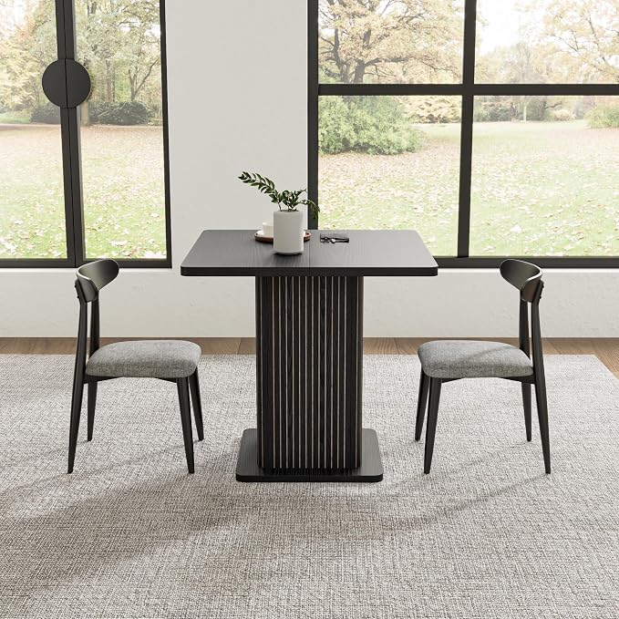 Small Black Dining Table for 2-4, 31.5 Inch Farmhouse Square Kitchen Table with 2-Tier Storage Shelf, Modern Wood Dinner Furniture with Fluted Doors, Dining Room, Living Room, Space Saving