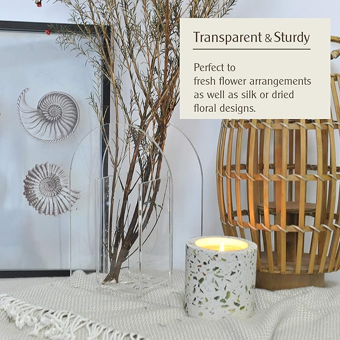 Acrylic Vase Modern Arch Shape Vase for Wedding Party Flowers Centerpieces Home Office Decor (Clear)