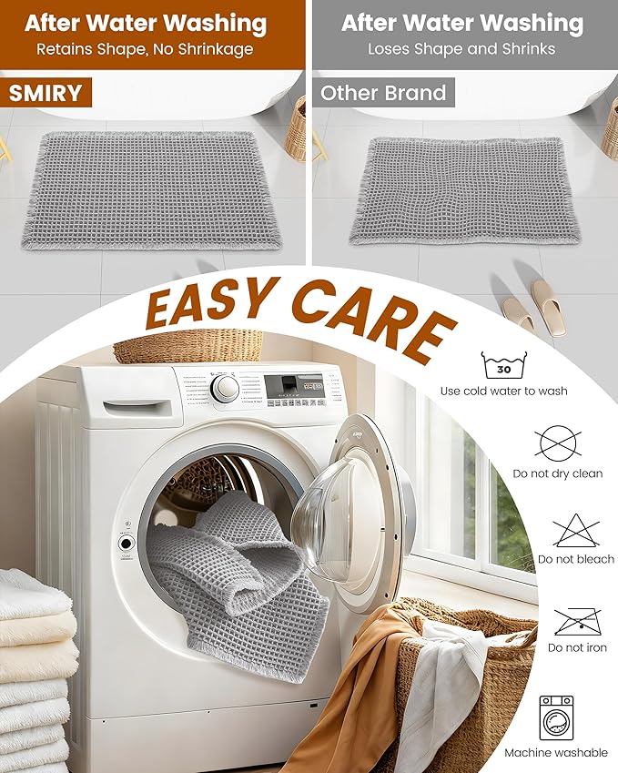 Smiry Waffle Bath Mat 72x24, Extra Soft Absorbent Bathroom Rugs, Non Slip Machine Washable Quick Dry Bath Rugs for Bathroom Floor, Tub, Shower, Home Decor Accessories, Light Grey