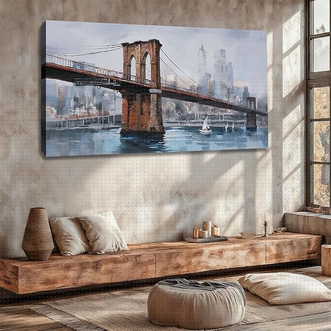 Ardemy Brooklyn Bridge Canvas Wall Art Abstract Skyline New York City Painting Prints, Modern Brooklyn Bridge Colorful NYC Picture Framed for Bedroom Living Room Home Office Wall Decor Large Size