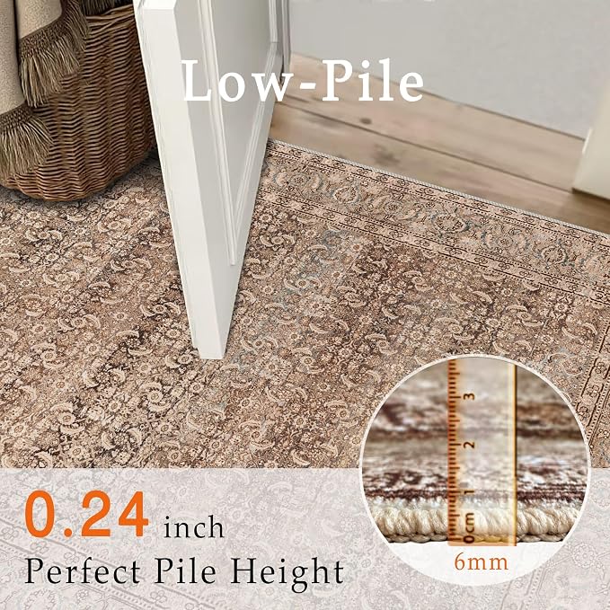vivorug 5x7 Neutral Area Rugs - Ultra-Thin Washable Rug with Non-Slip Backing, Ideal for Living Room, Bedroom, Kitchen Floor Carpet - Vintage, Easy Clean, Durable, Sand/Antique