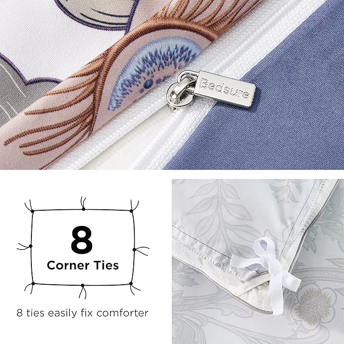 Bedsure Duvet Cover King Size - Reversible Blue Floral Duvet Cover Set with Zipper Closure, 3 Pieces Blossom Patterned Bedding Set with 8 Corner Ties and 2 Pillow Shams 20"x36"