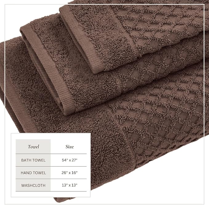 Great Bay Home Bath Towels - 100% Cotton 6 Piece Towel Set - Diamond Waffle Weave - Absorbent, Durable, Quick-Dry Towels for Bathroom (Chocolate)