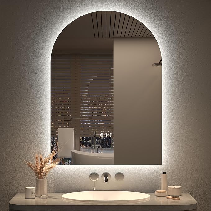 22x30 Arched LED Mirror for Bathroom, Arched Lighted Vanity Mirror, Dimmable, Backlit, Shatter-Proof, Anti-Fog, 3 Colors, Memory, ETL Listed
