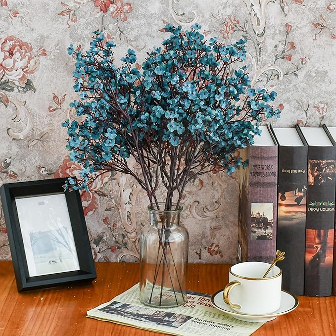 Mandy's Teal Artificial Baby’s Breath European Flowers 15 Bundles Silk Gypsophila with Bendable Stems for Fall Thanksgiving & Christmas Centerpiece Wedding Decor and Table Arrangements