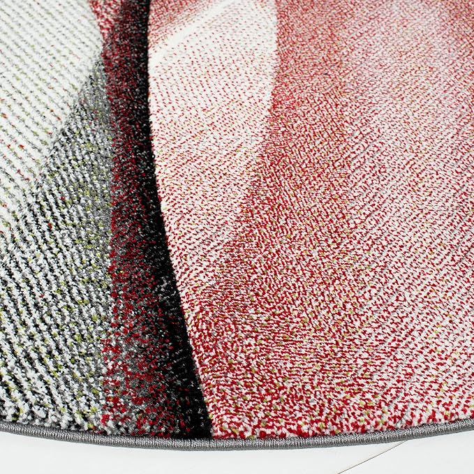 SAFAVIEH Hollywood Collection 6'7" Round Grey / Red HLW715Q Mid-Century Modern Non-Shedding Dining Room Entryway Foyer Living Room Bedroom Area Rug