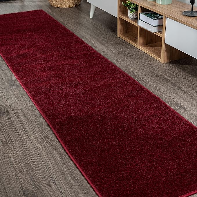 JONATHAN Y Haze Solid Low-Pile Dark Red Runner Rug 2x12, Coastal,Bohemian,Minimalist,Classic, Easy-Cleaning for Living Room,Bedroom,Kitchen,Pet Friendly,Non-Shedding (SEU100Q-212)