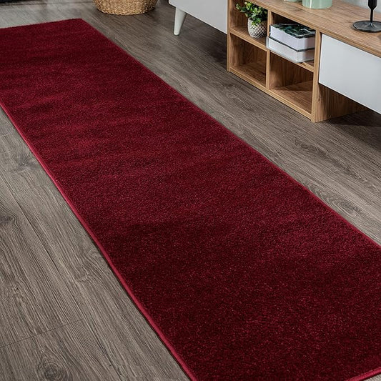 JONATHAN Y Haze Solid Low-Pile Dark Red Runner Rug 2x12, Coastal,Bohemian,Minimalist,Classic, Easy-Cleaning for Living Room,Bedroom,Kitchen,Pet Friendly,Non-Shedding (SEU100Q-212)
