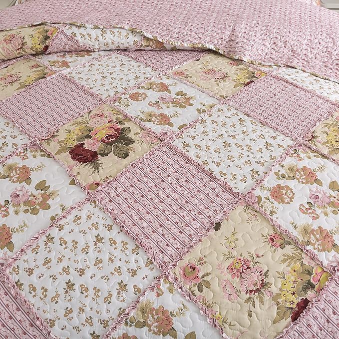 HoneiLife Quilt Set King Size - Fluffy Bedspreads 106x96, Microfiber Quilts 3-Piece, Patchwork Coverlet Rustic Bedding Sets All Season Quilts