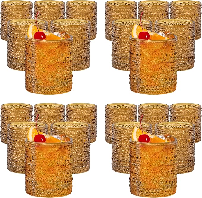 Kate Aspen Beaded Amber Drinking Glasses Set of 6-10 oz Vintage Glassware Jupiter Glasses, Cocktail Glass, Juice Glass, Water Cups Hostess Gift, Present, Gift for Newlyweds (Pack of 4)