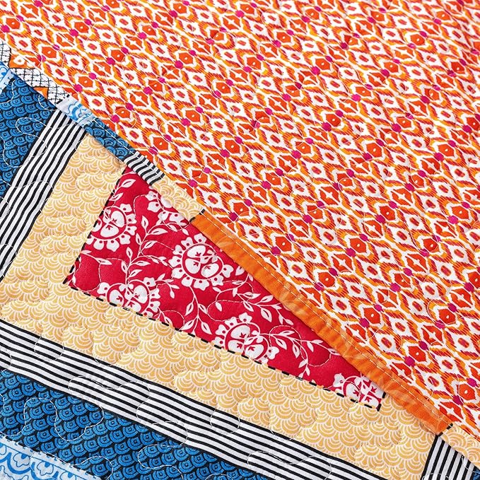 HoneiLife King Quilt Bedding Set - Rustic Quilt Sets 3-Piece,Patchwork Bedspreads for King Bed,Lightweight Coverlets Microfiber Bed Cover, Quilt King Size All Season Quilts-Orange