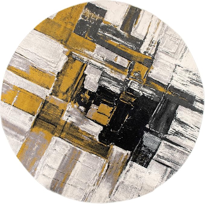 Rugshop Gold Modern Abstract Round Area Rug — Non-Shedding for Living Room, Dining Room and Foyer 8' Round