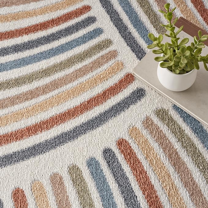 Nourison Home Astra Machine Washable Ivory Multicolor 9' x 12' Area Rug - Easy Clean, Non Shedding, Bed Room, Living Room, Dining Room, Kitchen (9' x 12')