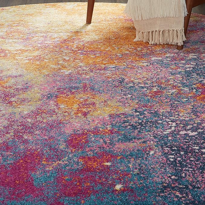 Nourison Home Passion Sunburst 8' x Round Area-Rug, Modern, Abstract, Easy-Cleaning, Non Shedding, Bed Room, Living Room, Dining Room, Kitchen, (8' Round)