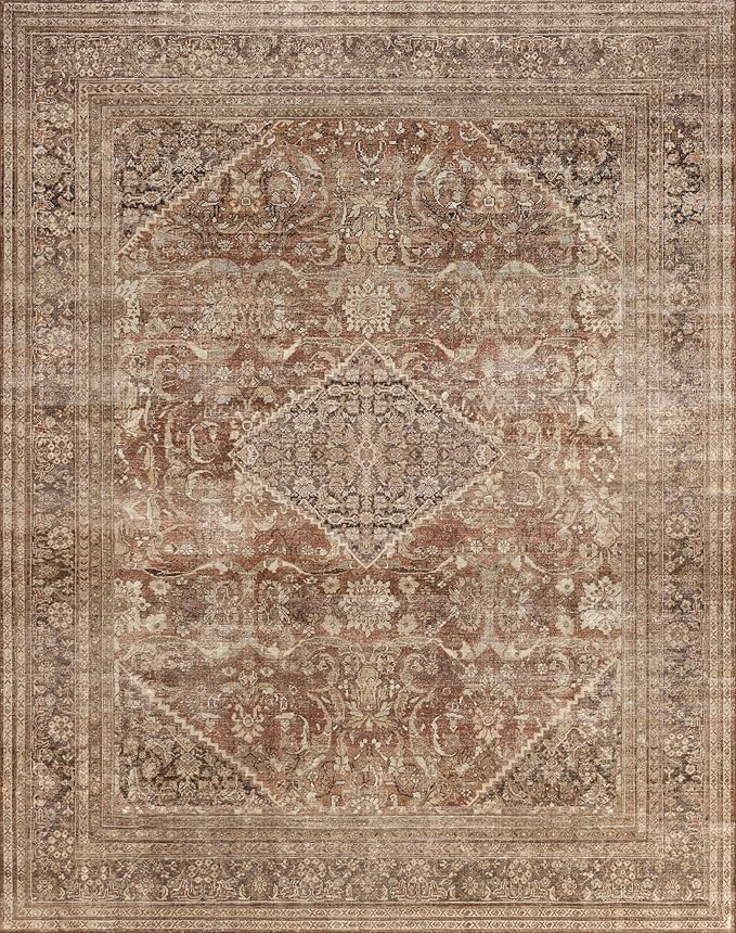 vivorug 4x6 Rug, Small Area Rug for Living Room, Bedroom, Kitchen, Machine Washable Non-Slip Throw Rug, Vintage Carpet for Entryway Nursery Coffee Table - Durable (Earth Tone)
