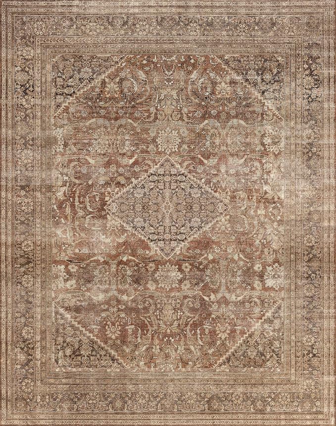 vivorug 5x7 Area Rugs - Ultra-Thin Washable Rug with Non-Slip Backing, Ideal for Living Room, Bedroom, Kitchen Floor Carpet - Vintage, Easy Clean, Durable, Earth Tone